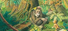 Illustration, Pastell, B&aum;r, Affe, Kinderbuchillustration