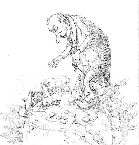 Illustration Malvorlage. Nils Holgerson fliegt mit den G&auml;nsen