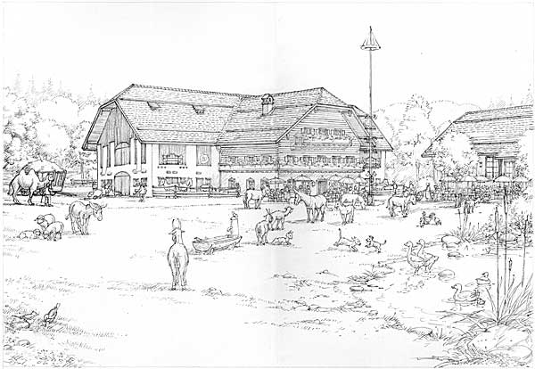 Illustration Malvorlage. Nils jagt Gans