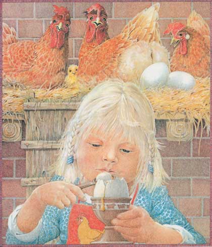 Illustration für ein Bilderbuch: M&auuml;dchen und Ei