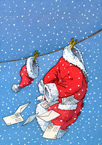 illustration, Weihnachtsmann, Kinderbuchillustration, Illustration für Bilderbuch, Aquarell, Grußkartenillustration