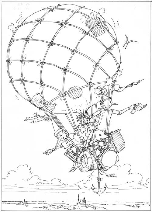 Illustration  schwarz weiß Ballonfahrt