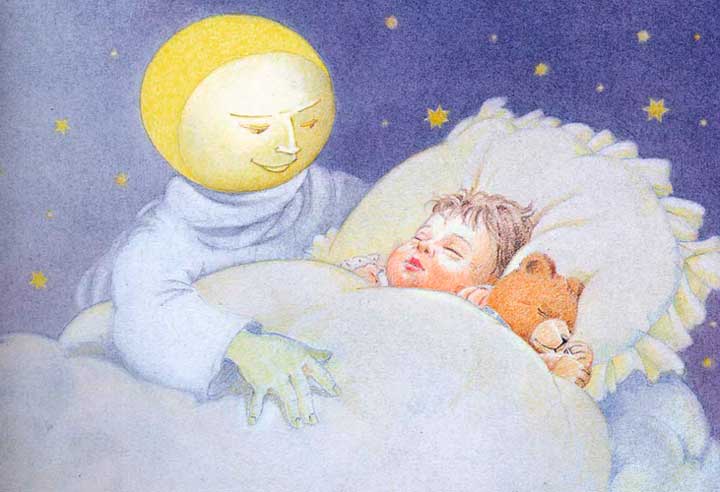 schlafendes Kind mit Mond