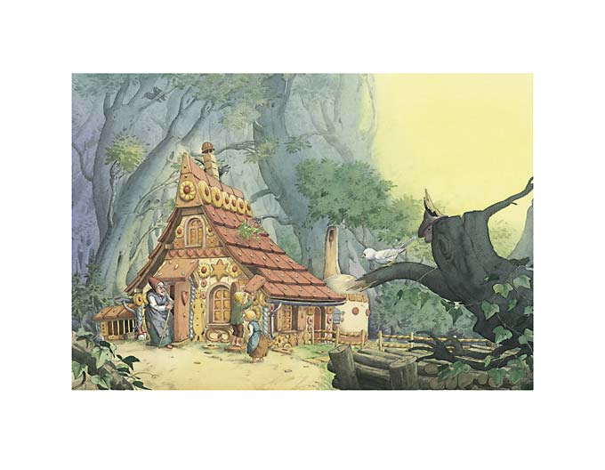 Kinderbuchillustration Hexenhaus und Hänsel und Gretel, Aquarell