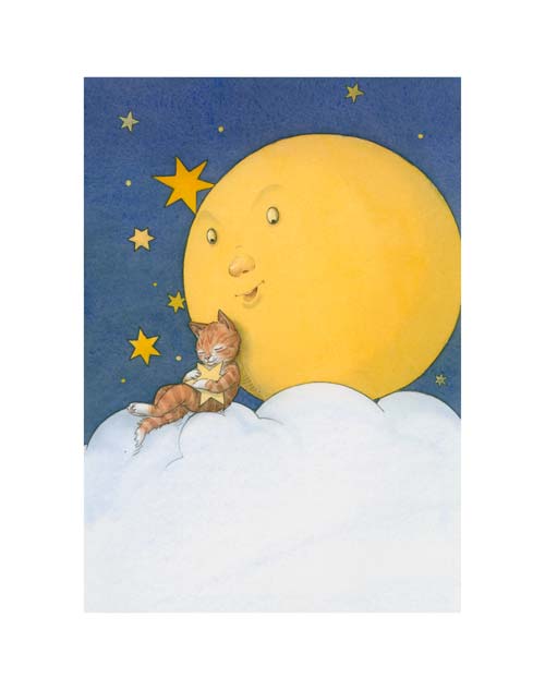Kinderbuchillustration Katze und Mond