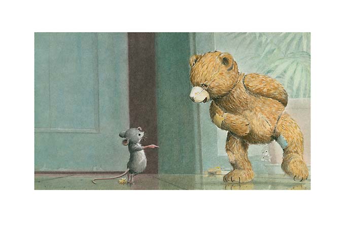 Maus mit Teddy, Pastell Illustration
