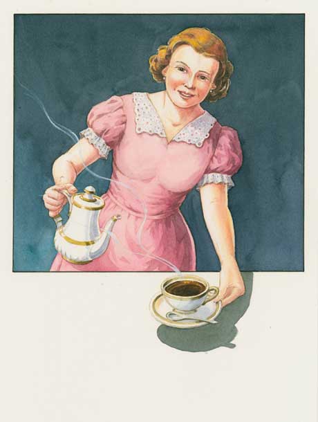 Illustration Werbeschild, Frau mit Kaffe 